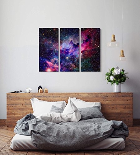 3 teiliges Wandbild Gesamtgröße 130x90cm Nebel und Galaxien im Weltraum