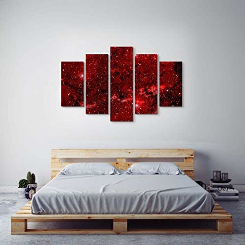 5 teiliges Wandbild auf Leinwand (Gesamtmaß: 150x100cm) rotes Universum