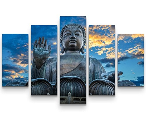 5 teiliges Wandbild auf Leinwand (Gesamtmaß: 150x100cm) Großer Buddha Tempel in Hong Kong