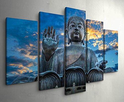 5 teiliges Wandbild auf Leinwand (Gesamtmaß: 150x100cm) Großer Buddha Tempel in Hong Kong