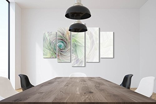 5 teiliges Wandbild auf Leinwand (Gesamtmaß: 150x100cm) Abstraktes Bild - Spirale aus feinen bunten Linien