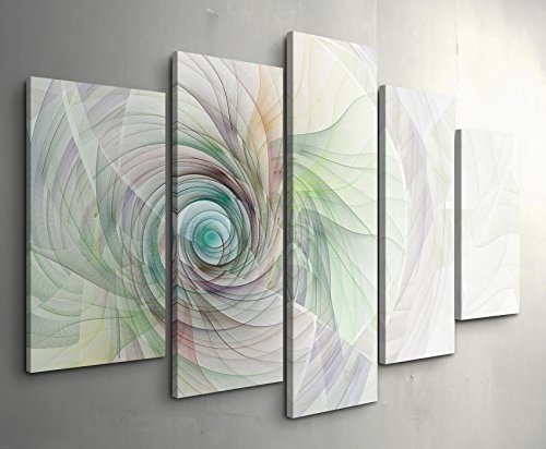 5 teiliges Wandbild auf Leinwand (Gesamtmaß: 150x100cm) Abstraktes Bild - Spirale aus feinen bunten Linien