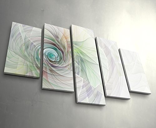 5 teiliges Wandbild auf Leinwand (Gesamtmaß: 150x100cm) Abstraktes Bild - Spirale aus feinen bunten Linien