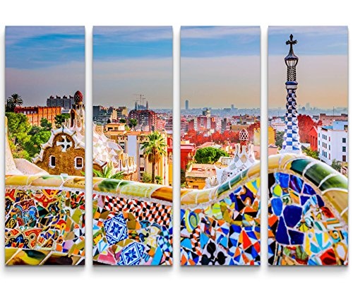 4 teiliges Canvas Bild 4x30x90cm Bunte Mauer in Barcelona