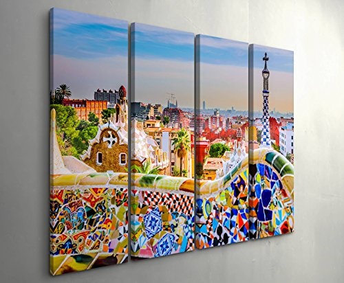 4 teiliges Canvas Bild 4x30x90cm Bunte Mauer in Barcelona