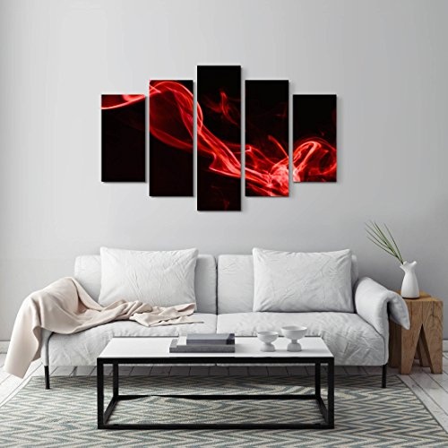 5 teiliges Wandbild auf Leinwand (Gesamtmaß: 150x100cm) Roter Rauch vor schwarzem Hintergrund