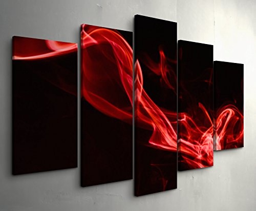 5 teiliges Wandbild auf Leinwand (Gesamtmaß: 150x100cm) Roter Rauch vor schwarzem Hintergrund