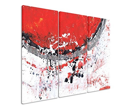 130x90 cm 3 teiliges Leinwandbild Fotoleinwand rot grau weiß schwarz Halbkreis Punkte Abstrakte Kunst