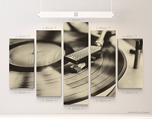 5 teiliges Wandbild auf Leinwand (Gesamtmaß: 150x100cm) Vinylrekorder - Retro