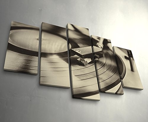 5 teiliges Wandbild auf Leinwand (Gesamtmaß: 150x100cm) Vinylrekorder - Retro