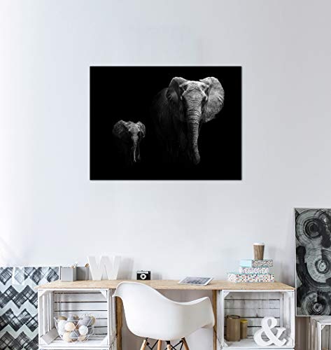 Keilrahmenbild Elefanten schwarz weiß - 120x90 cm LeinKeilrahmenbilder Bilder als Leinwanddruck Fotoleinwand Elephant Dickhäuter Grauer Riese Tierbild Tiere Afrika