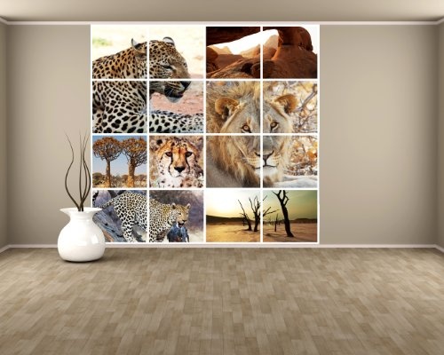 Bilderdepot24 Fototapete selbstklebend Afrika Collage I - 300x270 cm - Wandposter Tapete Motivtapete - Tiere Tierbild Tiercollage Wildnis