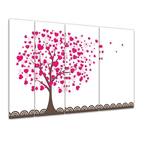 Keilrahmenbild Kinderbild Baum aus Herzen II - Herzbaum - 180 x 120 cm Bilder als Leinwanddruck Fotoleinwand Kinder rote Herzblätter im Wind