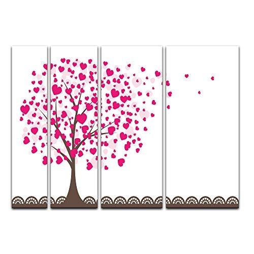 Keilrahmenbild Kinderbild Baum aus Herzen II - Herzbaum - 180 x 120 cm Bilder als Leinwanddruck Fotoleinwand Kinder rote Herzblätter im Wind