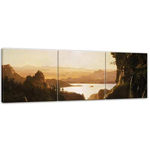 Wandbild Albert Bierstadt Island Lake, Wind River Range, Wyoming - 180x60cm Panorama mehrteilig quer - Alte Meister Berühmte Gemälde Leinwandbild Kunstdruck Bild auf Leinwand