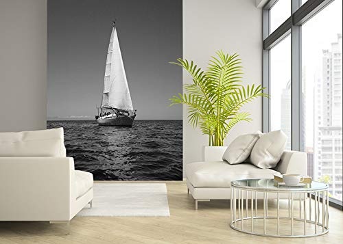 Fototapete selbstklebend Yacht auf See IV - schwarz weiß 65x100 cm - Wandtapete - Poster - Dekoration - Wandbild - Wandposter - Bild - Wandbilder - Wanddeko