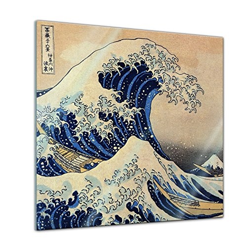 Glasbild Katsushika Hokusai - Alte Meister - Die große Welle vor Kanagawa - 50x50 cm - Deko Glas - Wandbild aus Glas - Bild auf Glas - Moderne Glasbilder - Glasfoto - Echtglas - kein Acryl - Handmade