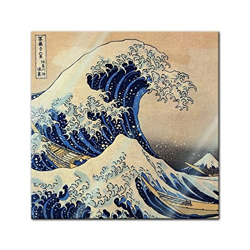 Glasbild Katsushika Hokusai - Alte Meister - Die große Welle vor Kanagawa - 50x50 cm - Deko Glas - Wandbild aus Glas - Bild auf Glas - Moderne Glasbilder - Glasfoto - Echtglas - kein Acryl - Handmade