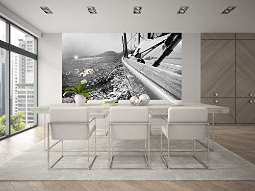 Fototapete selbstklebend Yacht auf See III - schwarz weiß 180x270 cm - Wandtapete - Poster - Dekoration - Wandbild - Wandposter - Bild - Wandbilder - Wanddeko