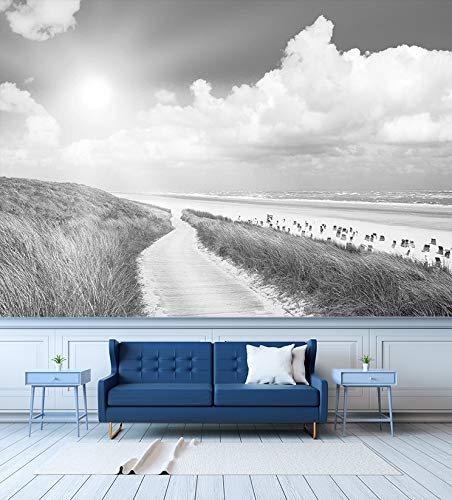 Fototapete selbstklebend Nordsee Strand - schwarz weiß 75x50 cm - Wandtapete - Poster - Dekoration - Wandbild - Wandposter - Bild - Wandbilder - Wanddeko