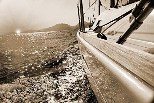 Bilderdepot24 Vlies Fototapete - Yacht auf See III - sephia - Sepia - 130x200 cm - mit Kleister - Poster - Foto auf Tapete - Wandbild - Wandtapete - Vliestapete