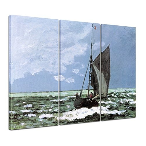 Wandbild Claude Monet Stürmische See - 90x60cm mehrteilig quer - Alte Meister Berühmte Gemälde Leinwandbild Kunstdruck Bild auf Leinwand