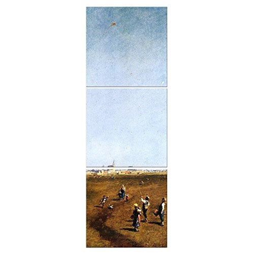 Wandbild Carl Spitzweg Drachensteigen - 40x120cm hochkant mehrteilig - Alte Meister Berühmte Gemälde Leinwandbild Kunstdruck Bild auf Leinwand