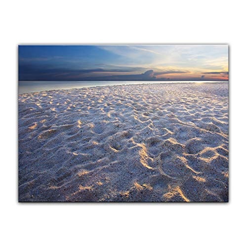 Wandbild Sandstrand im Abendhimmel - 60x50 cm Leinwandbild Bilder als Leinwanddruck Fotoleinwand Urlaub, Sonne & Meer Strand - Idylle - Erholung