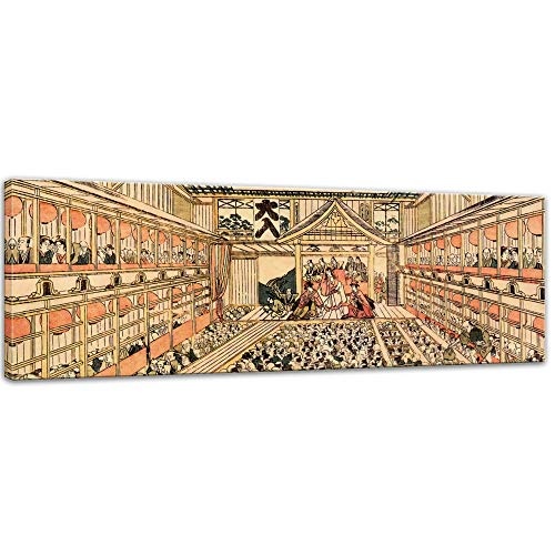 Wandbild Katsushika Hokusai Kabuki-Theater in Edo - 90x30cm Panorama quer - Alte Meister Berühmte Gemälde Leinwandbild Kunstdruck Bild auf Leinwand