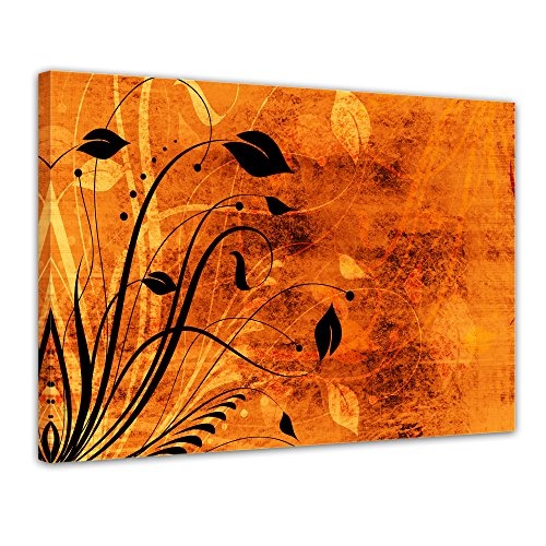 Wandbild - Blumen Grunge IV - Bild auf Leinwand - 80x60 cm einteilig - Leinwandbilder - Pflanzen & Blumen - braune Grafik mit Rankmotiv