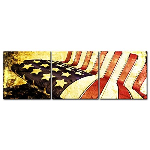 Wandbild - Stars and Stripes - USA Flagge - Bild auf Leinwand - 180x60 cm 3tlg - Leinwandbilder - Urban & Graphic - Amerika - Vereinigte Staaten - Sternenbanner - Grunge