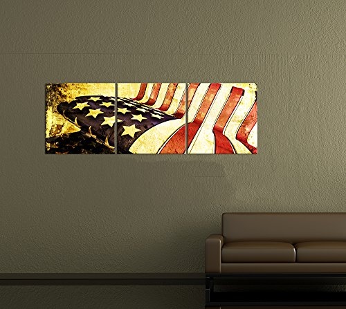 Wandbild - Stars and Stripes - USA Flagge - Bild auf Leinwand - 180x60 cm 3tlg - Leinwandbilder - Urban & Graphic - Amerika - Vereinigte Staaten - Sternenbanner - Grunge