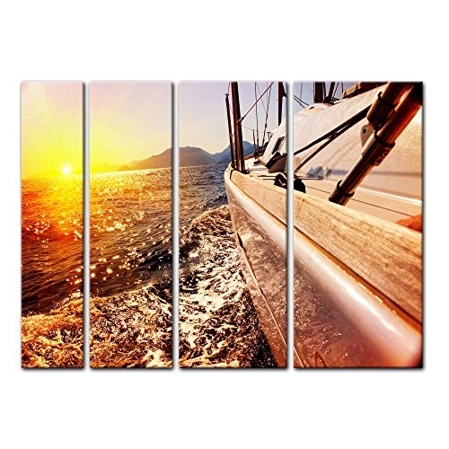 Keilrahmenbild Yacht auf See III - 180x120 cm Bilder als Leinwanddruck Fotoleinwand Urlaub, Sonne & Meer auf dem Wasser - Segler im Sonnenuntergang
