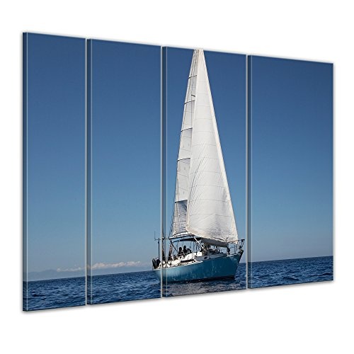 Keilrahmenbild Yacht auf See IV - 180x120 cm Bilder als Leinwanddruck Fotoleinwand Urlaub, Sonne & Meer auf dem Wasser - Boot mit weißen Segeln