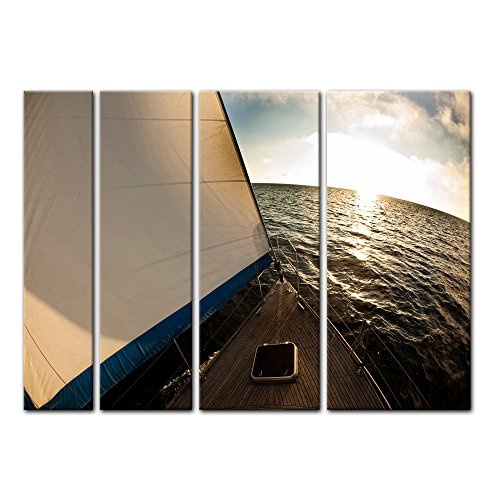 Keilrahmenbild Yacht auf See VI - 180x120 cm Bilder als Leinwanddruck Fotoleinwand Urlaub, Sonne & Meer auf dem Wasser - Segler im Sonnenuntergang