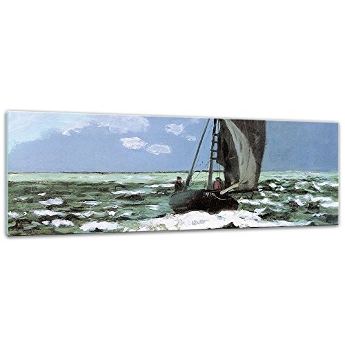 Glasbild Claude Monet - Alte Meister - Stürmische See - 120x40 cm - Deko Glas - Wandbild aus Glas - Bild auf Glas - Moderne Glasbilder - Glasfoto - Echtglas - kein Acryl - Handmade