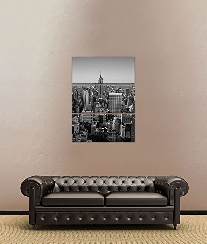 Wandbild - New York V - Bild auf Leinwand - 80 x 120 cm 3tlg - Leinwandbilder - Städte & Kulturen - Amerika - Stadtansicht von New York - Luftaufnahme von Manhattan - schwarz weiß