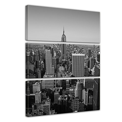 Wandbild - New York V - Bild auf Leinwand - 80 x 120 cm 3tlg - Leinwandbilder - Städte & Kulturen - Amerika - Stadtansicht von New York - Luftaufnahme von Manhattan - schwarz weiß