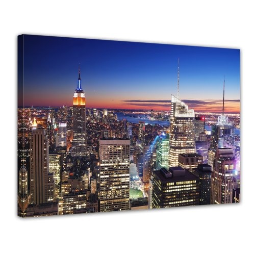 Wandbild - New York, New York - Bild auf Leinwand - 80 x 60 cm - Leinwandbilder - Bilder als Leinwanddruck - Städte & Kulturen - Amerika - Skyline am Abend - USA