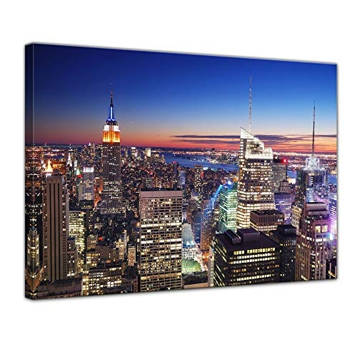 Wandbild - New York, New York - Bild auf Leinwand - 80 x 60 cm - Leinwandbilder - Bilder als Leinwanddruck - Städte & Kulturen - Amerika - Skyline am Abend - USA