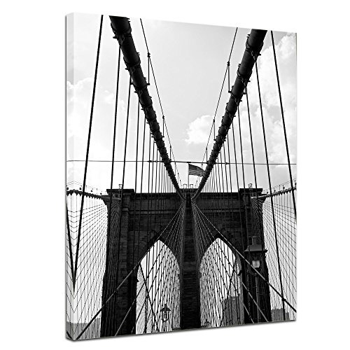 Wandbild - New York Bridge I - Bild auf Leinwand - 50 x 60 cm - Leinwandbilder - Bilder als Leinwanddruck - Städte & Kulturen - Amerika - Brooklyn Bridge in schwarz weiß
