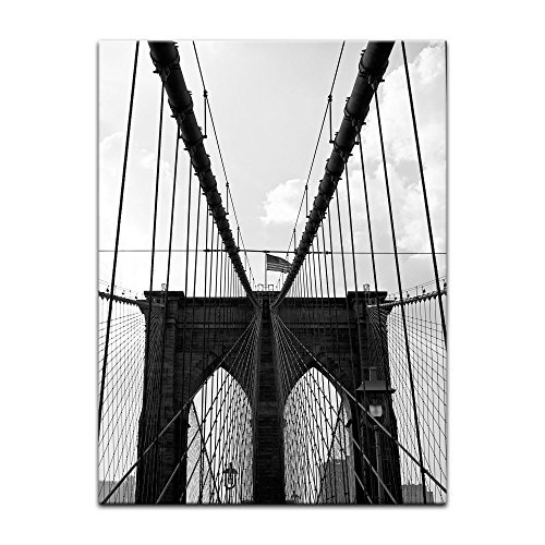 Wandbild - New York Bridge I - Bild auf Leinwand - 50 x 60 cm - Leinwandbilder - Bilder als Leinwanddruck - Städte & Kulturen - Amerika - Brooklyn Bridge in schwarz weiß