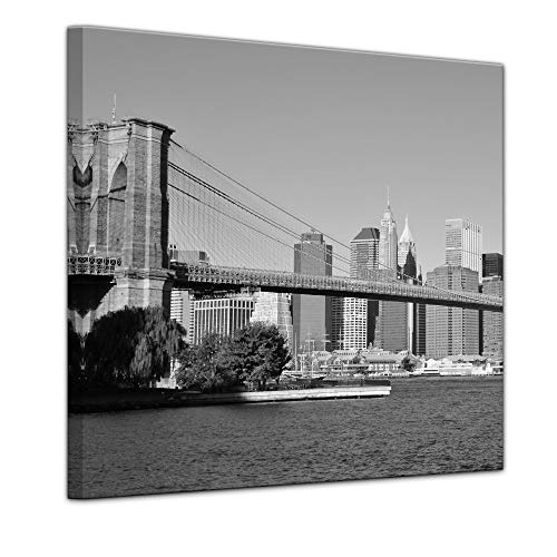 Keilrahmenbild - New York Bridge - USA - Bild auf Leinwand - 80 x 80 cm - Leinwandbilder - Bilder als Leinwanddruck - Städte & Kulturen - Amerika - USA - Brücke in schwarz weiß