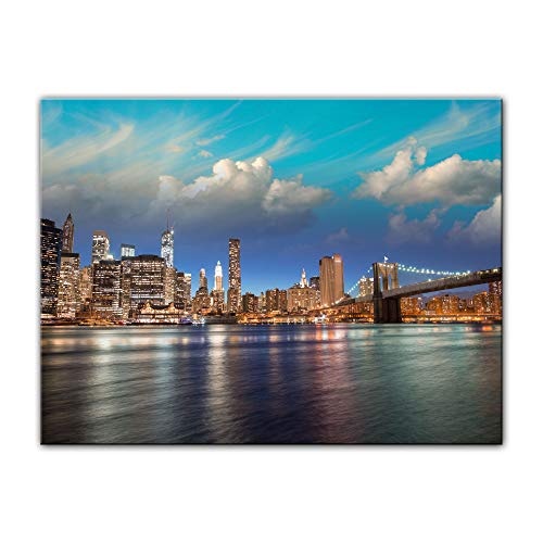 Wandbild - New York VI - Bild auf Leinwand - 70x50 cm einteilig - Leinwandbilder - Städte & Kulturen - Hängebrücke - Brooklyn Bridge am Abend