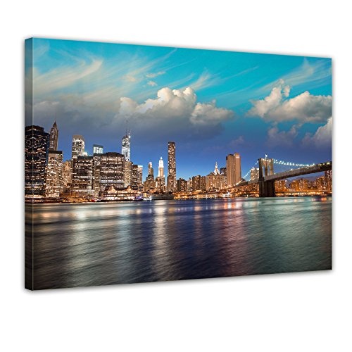 Wandbild - New York VI - Bild auf Leinwand - 60x50 cm einteilig - Leinwandbilder - Städte & Kulturen - Hängebrücke - Brooklyn Bridge am Abend