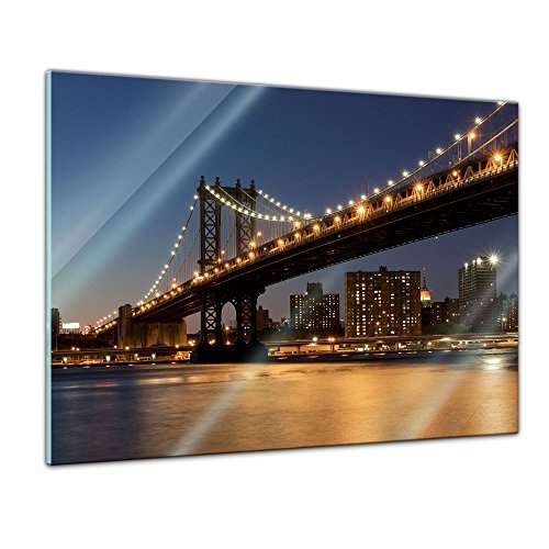 Glasbild - New York Bridge - 80 x 60 cm - Deko Glas - Wandbild aus Glas - Bild auf Glas - Moderne Glasbilder - Glasfoto - Echtglas - kein Acryl - Handmade