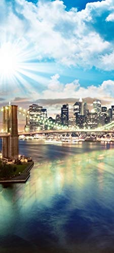 Bilderdepot24 Türtapete selbstklebend New York V 90 x 200 cm - einteilig Türaufkleber Türfolie Türposter - Big Apple Brooklyn Bridge Manhattan Millionenstadt Skyline