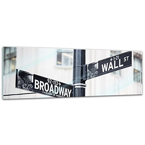 Glasbild - Wallstreet Strassenschild - 120x40 cm - Deko Glas - Wandbild aus Glas - Bild auf Glas - Moderne Glasbilder - Glasfoto - Echtglas - kein Acryl - Handmade