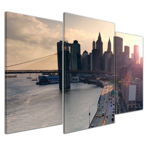 Wandbild - New York City - Bild auf Leinwand - 100x60 cm 3 teilig - Leinwandbilder - Bilder als Leinwanddruck - Städte & Kulturen - Sonnenuntergang in New York - USA