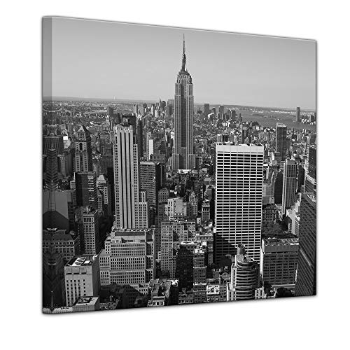 Wandbild - New York V - Bild auf Leinwand - 40 x 40 cm - Leinwandbilder - Städte & Kulturen - Amerika - Stadtansicht von New York - Luftaufnahme von Manhattan - schwarz weiß